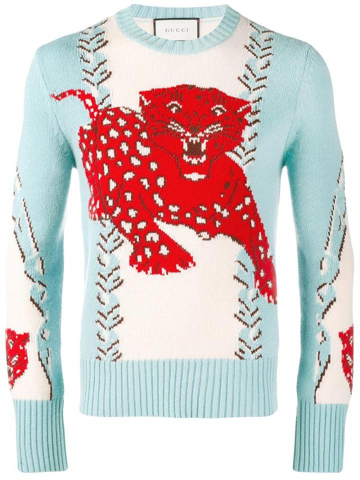 Gucci Tiger Chinoiserie Jumper, Men's, Size: Medium, Blue, Wool