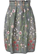 Odeeh Embroidered Baloon Pleated Skirt - Grey