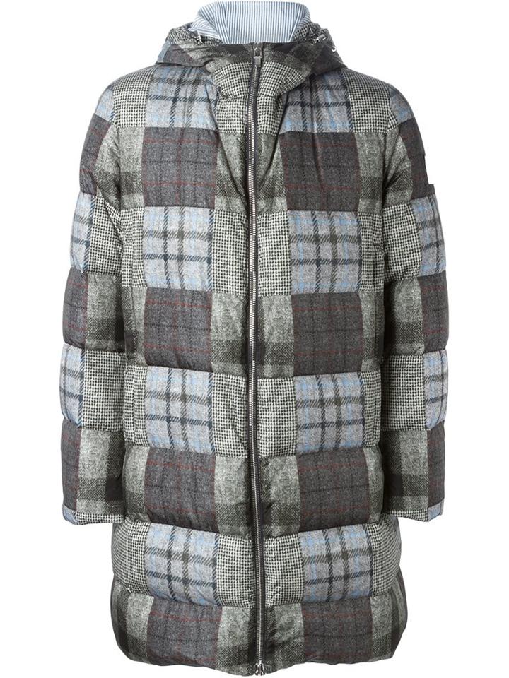 Moncler Gamme Bleu Patchwork Padded Coat, Men's, Size: 3, Grey, Polyamide/cotton/cupro/feather Down
