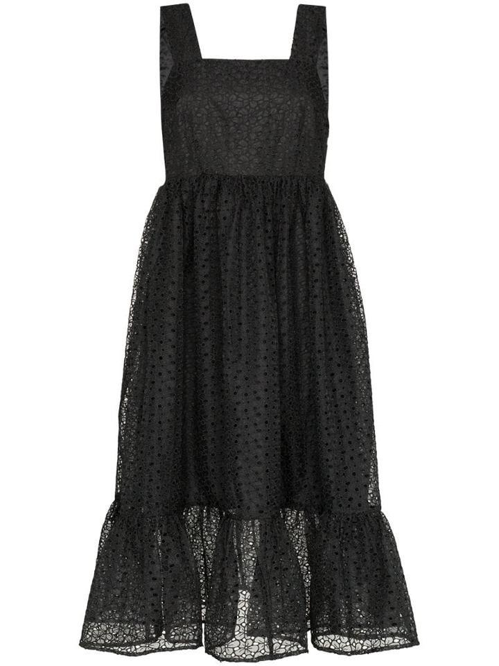 Shrimps Sylvia Floral Embroidered Midi Dress - Black