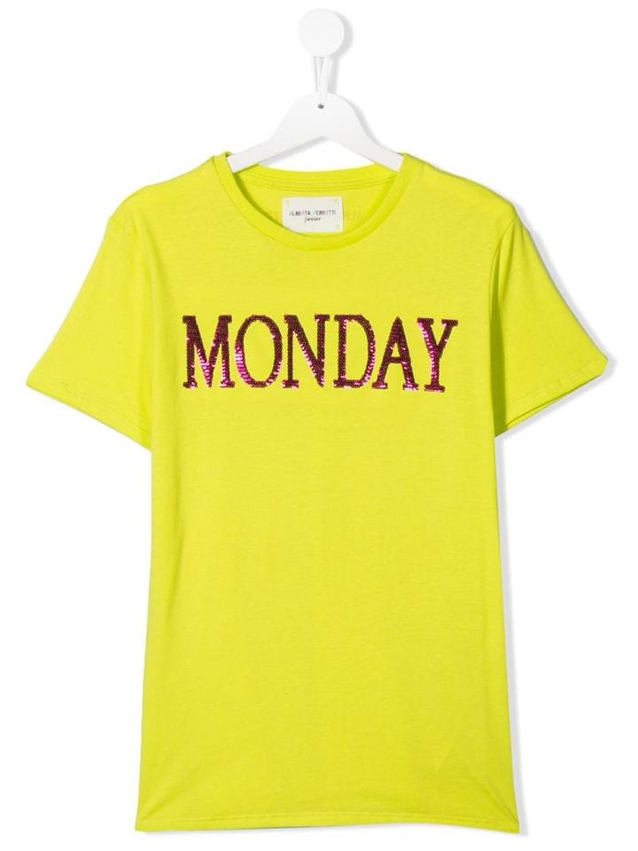 Alberta Ferretti Kids Teen Sequinned Monday T-shirt - Yellow