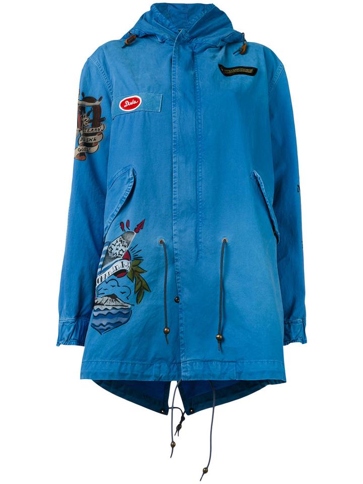 Mr & Mrs Italy - Embroidered Hooded Parka - Women - Cotton - Xxs, Blue, Cotton