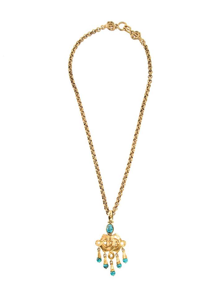 Chanel Vintage Cc Logo Fringe Motif Necklace - Metallic