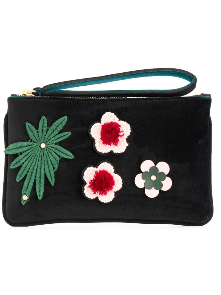 Alila Small Appliqué Flower Clutch - Black