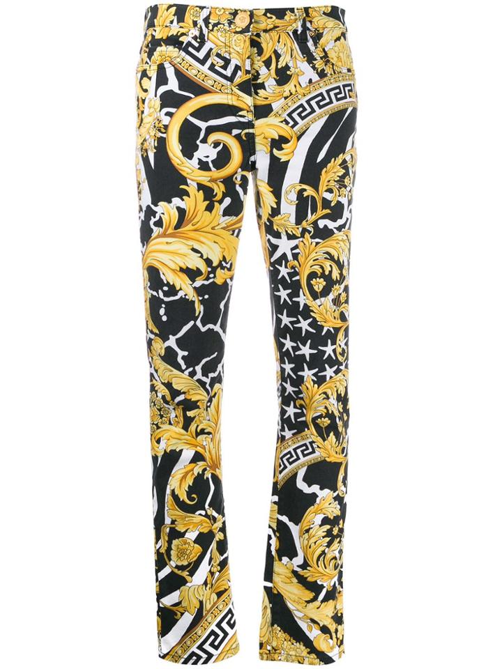 Versace Barocco Print Skinny Jeans - Black