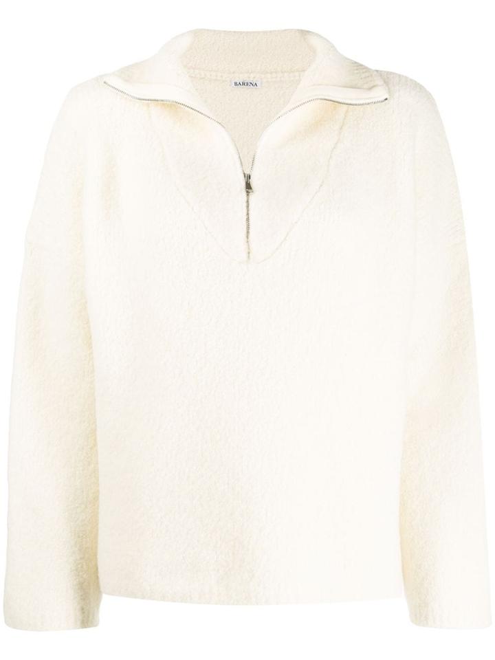 Barena Stand Up Collar Zipped Jumper - White