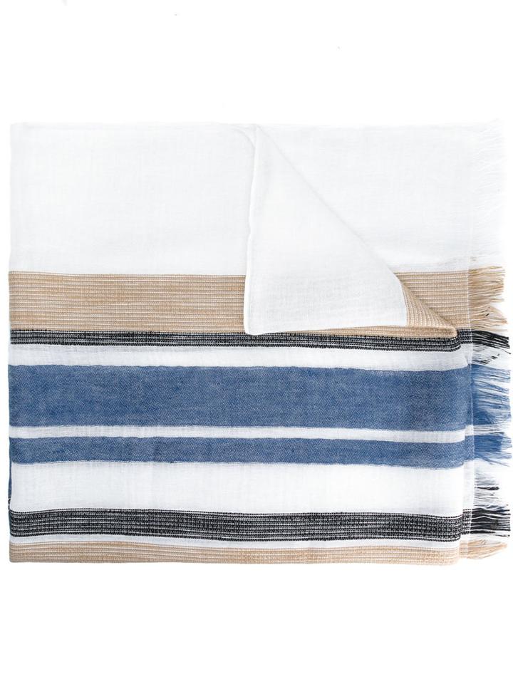 Dondup Striped Scarf, Men's, White, Cotton/linen/flax/viscose