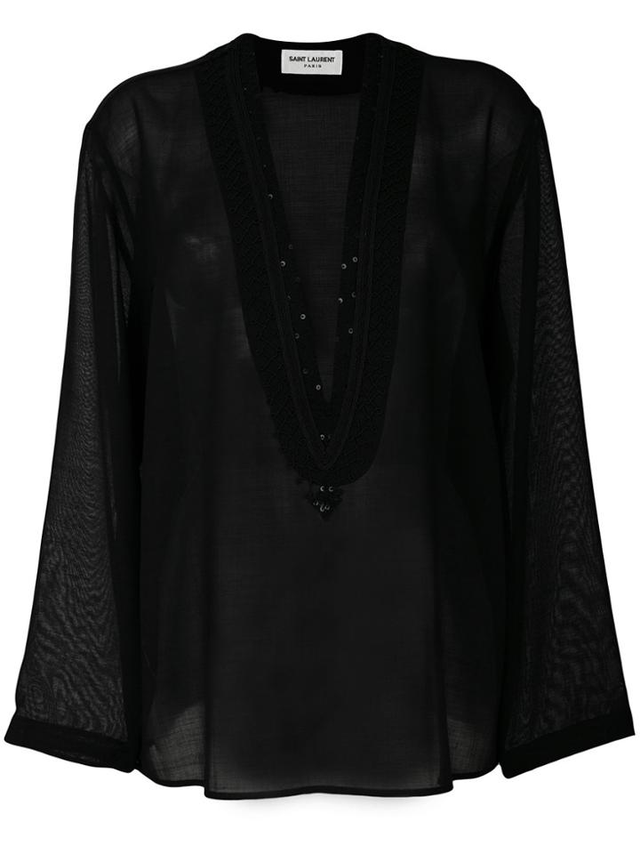 Saint Laurent Flared Long-sleeve Blouse - Black