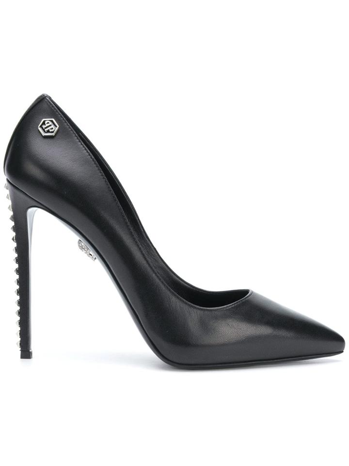 Philipp Plein Silver Studded Stiletto Heels - Black