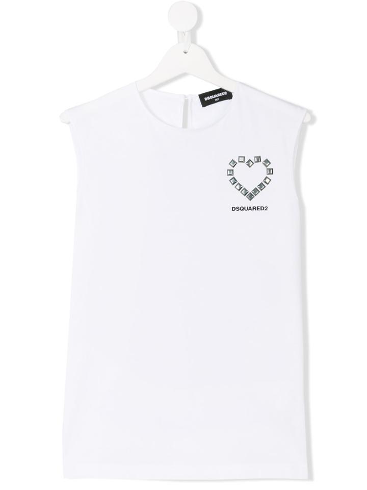 Dsquared2 Kids Studded Heart Logo Tank Top - White