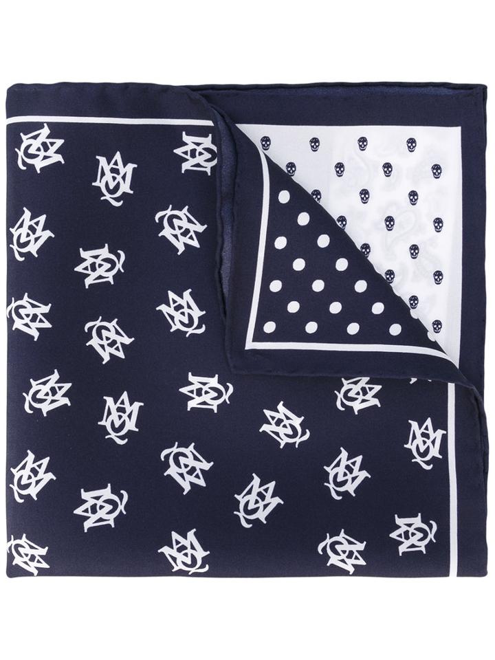 Alexander Mcqueen - Printed Pocket Square - Men - Silk - One Size, Blue, Silk