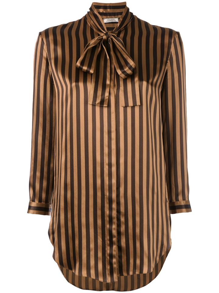 Nina Ricci - Tied Neck Striped Shirt - Women - Silk - 34, Brown, Silk
