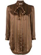 Nina Ricci - Tied Neck Striped Shirt - Women - Silk - 34, Brown, Silk