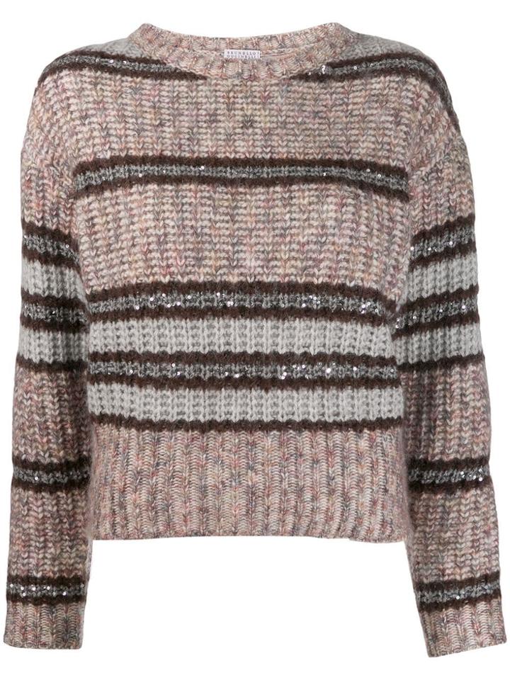 Brunello Cucinelli Striped Chunky Jumper - Grey