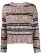Brunello Cucinelli Striped Chunky Jumper - Grey