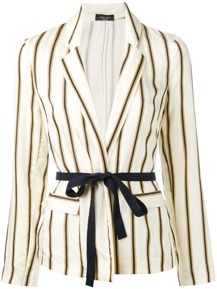 Roberto Collina - Striped Belted Blazer - Women - Cotton/viscose - S, Yellow/orange, Cotton/viscose