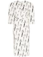 Pushbutton Carrot Print Belted Cotton Dress - White