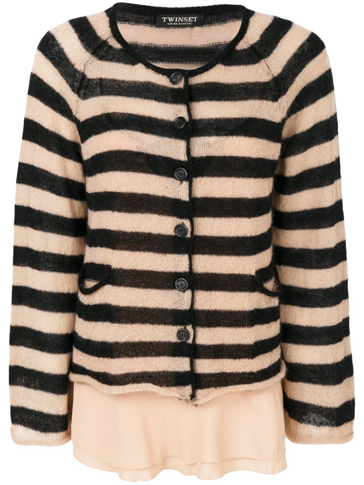 Twin-set Striped Cardigan - Nude & Neutrals