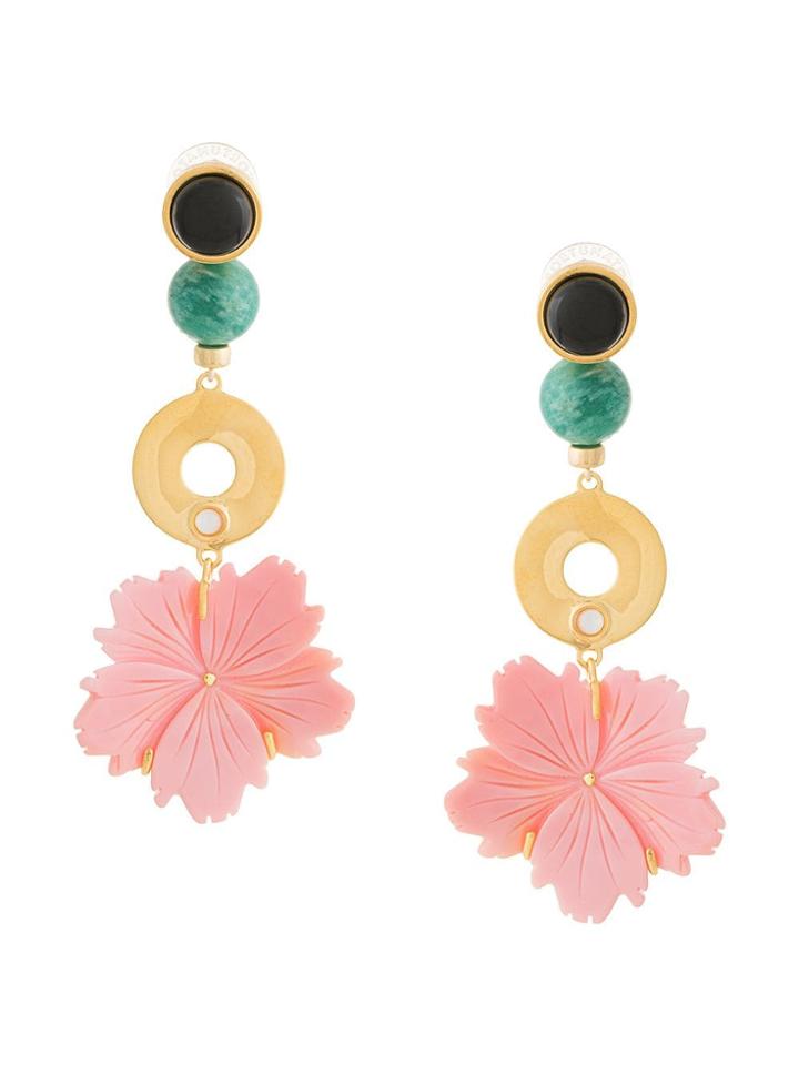 Lizzie Fortunato Jewels Beaded Drop Flower Earrings - Metallic