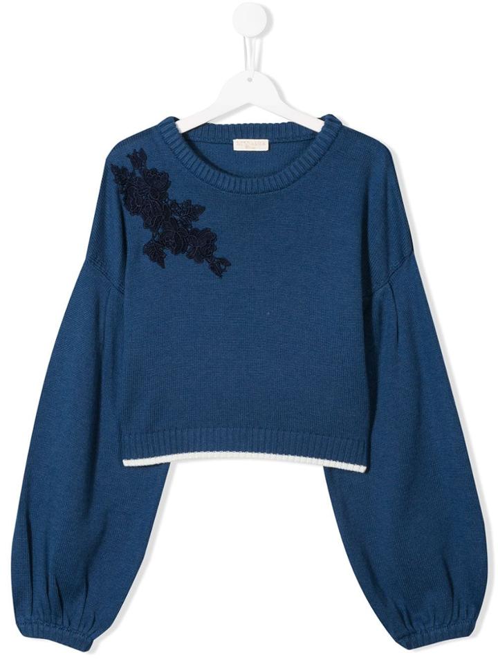 Monnalisa Embroidered Detail Jumper - Blue