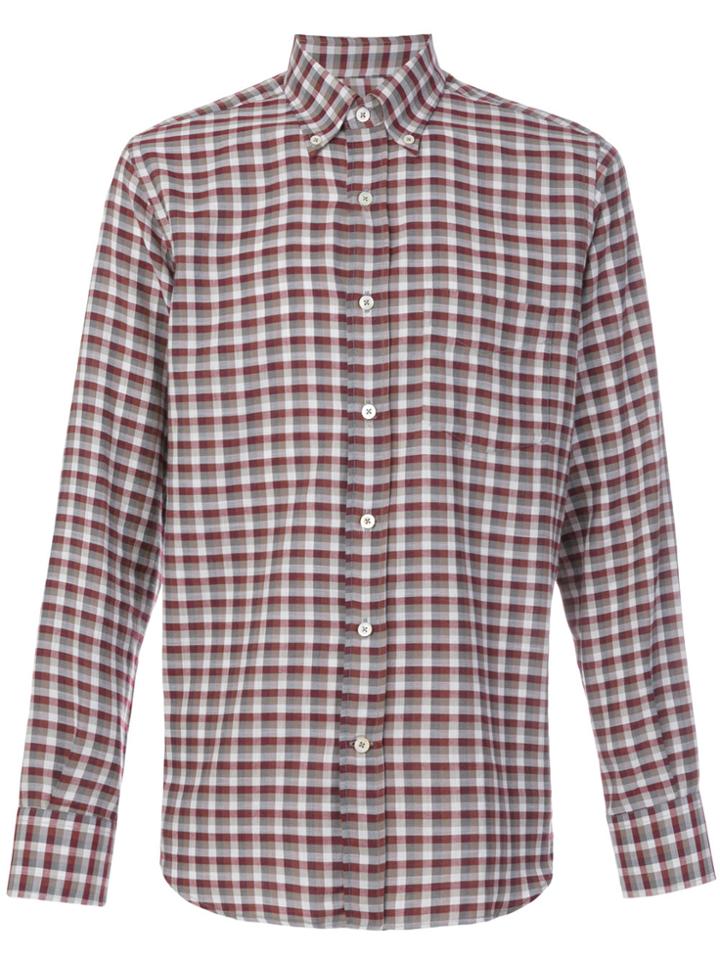 Canali Modern Fit Checked Shirt - Pink & Purple