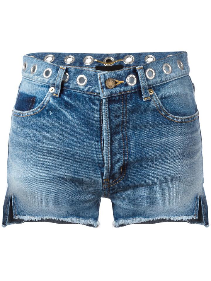 Saint Laurent Eyelet Denim Shorts, Women's, Size: 26, Blue, Cotton