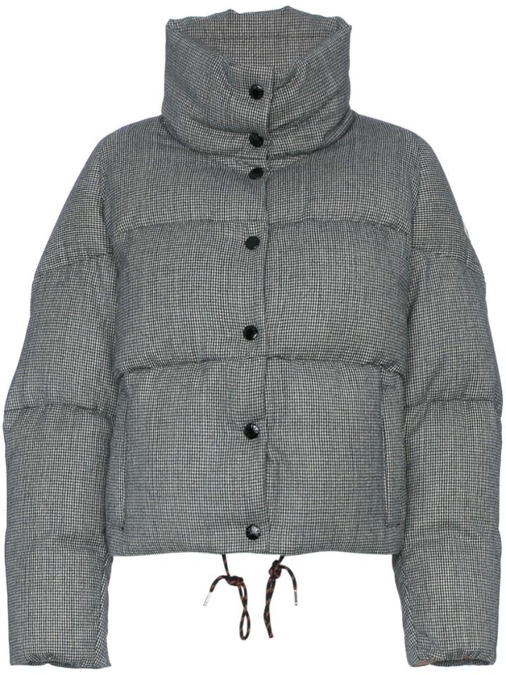 Moncler Salmon Lined And Check Design Wool Puffer Jacket - Black