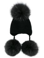 Inverni Raccoon Fur Pom Pom Beanie - Black