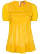No21 Short Sleeve Pintuck Blouse - Yellow & Orange