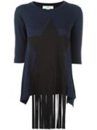Stella Mccartney 'star Patch' Fringed T-shirt, Women's, Size: 44, Blue, Cotton/viscose/polyamide/spandex/elastane