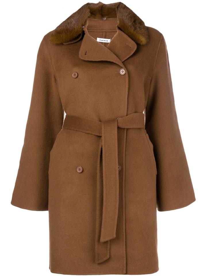 P.a.r.o.s.h. Mink Fur Trim Coat - Brown