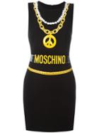 Moschino Trompe-l'oeil Chain Necklace Dress, Women's, Size: 40, Black, Polyester/viscose/triacetate