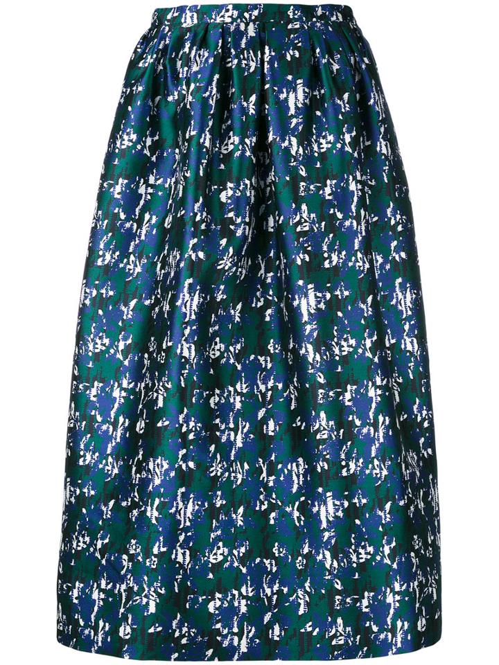 Oscar De La Renta - Patterned Full Skirt - Women - Silk - 6, Blue, Silk
