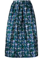 Oscar De La Renta - Patterned Full Skirt - Women - Silk - 6, Blue, Silk