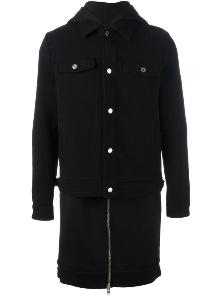 Givenchy Layered Hooded Coat, Men's, Size: Large, Black, Polyester/wool