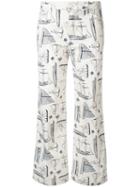 Tory Burch - Nautical Print Trousers - Women - Cotton/polyester/spandex/elastane - 28, White, Cotton/polyester/spandex/elastane