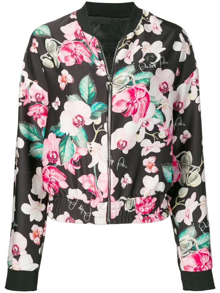 Philipp Plein Floral Print Bomber Jacket - Black