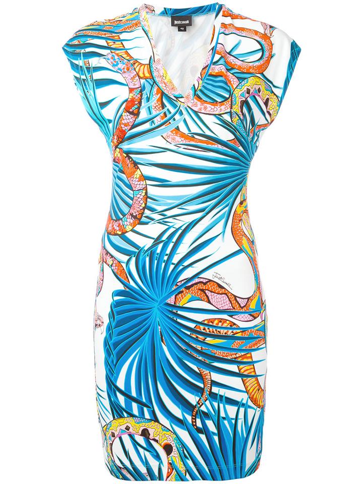 Just Cavalli - Snake Print Fitted Dress - Women - Spandex/elastane/viscose - 42, Blue, Spandex/elastane/viscose