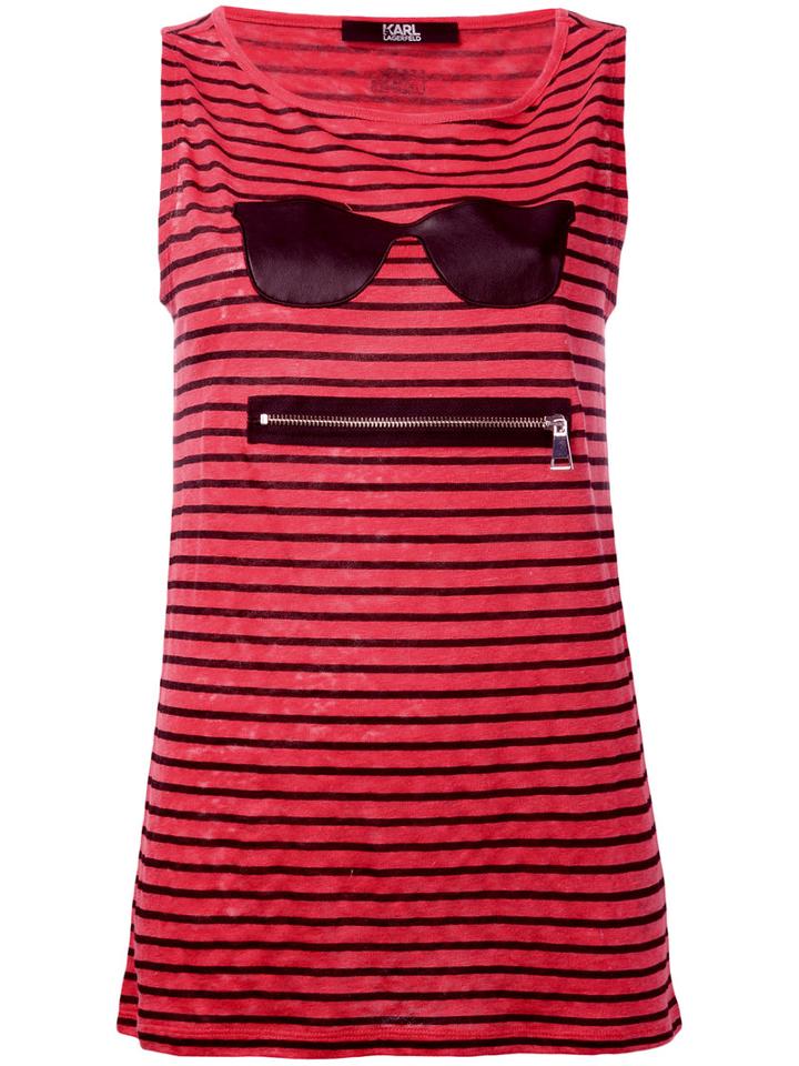 Karl Lagerfeld - Striped Zipped Top - Women - Linen/flax - S, Women's, Red, Linen/flax