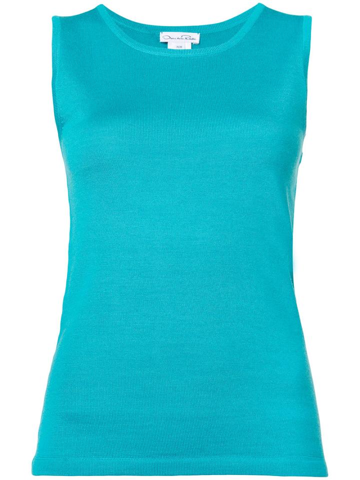 Jewel Neck Tank Top - Women - Silk/virgin Wool - Xl, Blue, Silk/virgin Wool, Oscar De La Renta