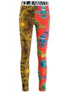 Versace Jeans Couture Duo-print Logo Leggings - Orange