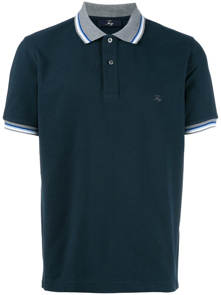 Fay Striped Detail Polo Shirt, Men's, Size: Xxl, Blue, Cotton