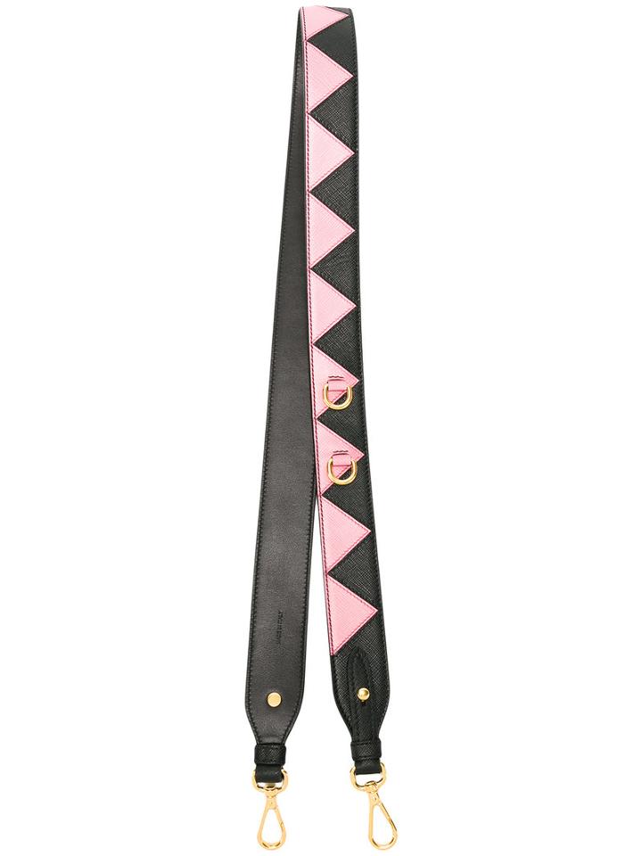 Prada Triangle Pattern Shoulder Strap, Women's, Black, Leather