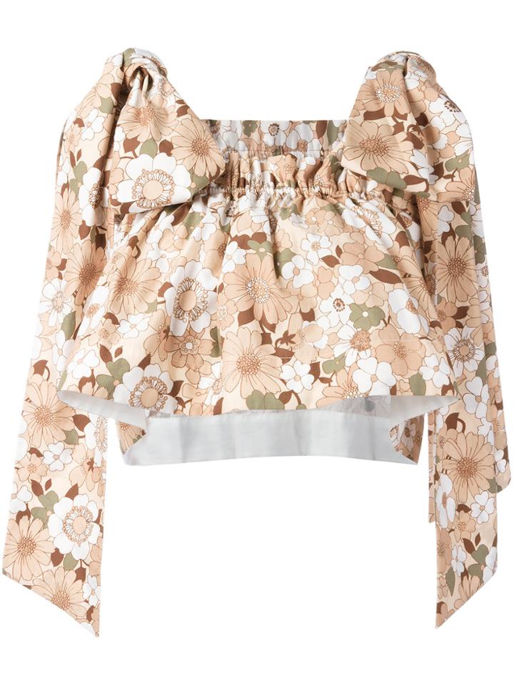 Chloé Floral Bow Crop Top - Nude & Neutrals