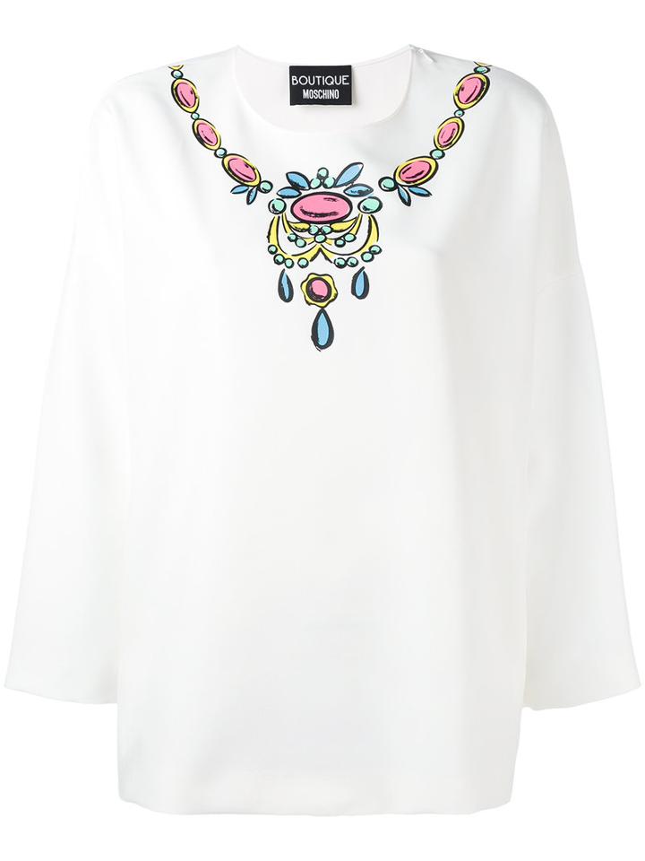 Boutique Moschino - Necklace Print Blouse - Women - Polyester/other Fibres - 44, White, Polyester/other Fibres