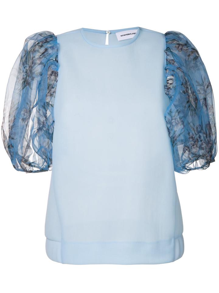 Scrambled Ego Puff Sleeve Top - Blue