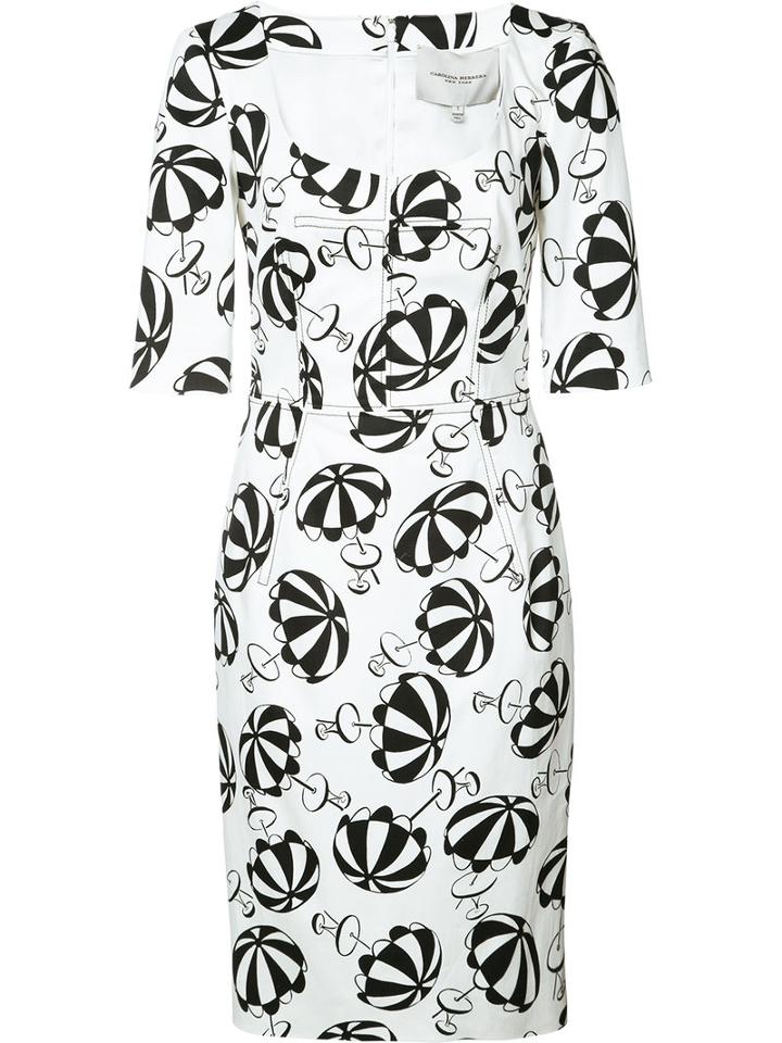 Carolina Herrera - Parasol Print Dress - Women - Cotton/spandex/elastane - 16, White, Cotton/spandex/elastane