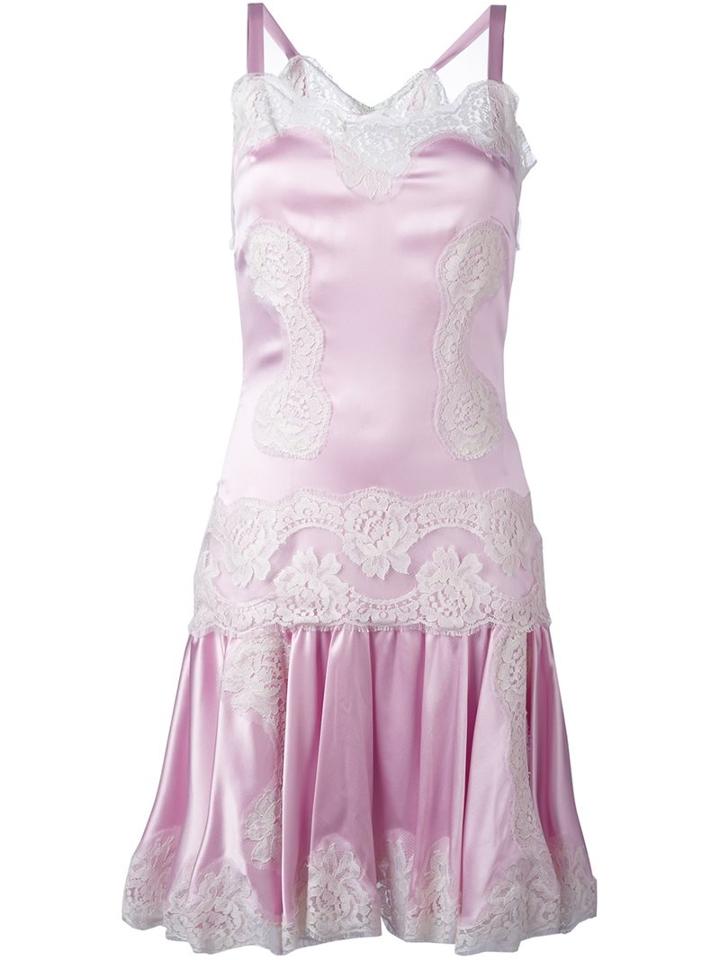 Dolce & Gabbana Lace Panel Sleeveless Dress, Women's, Size: 40, Pink/purple, Silk/cotton/polyamide/spandex/elastane