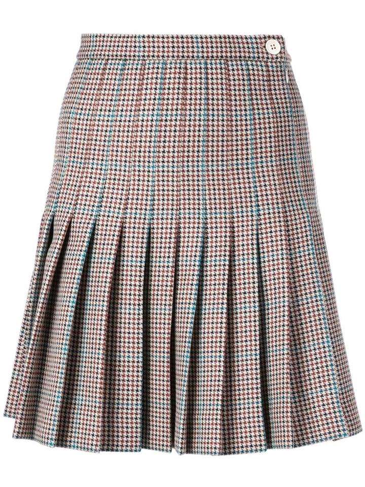 Off-white Logo Tab Pleated Check Skirt - Red