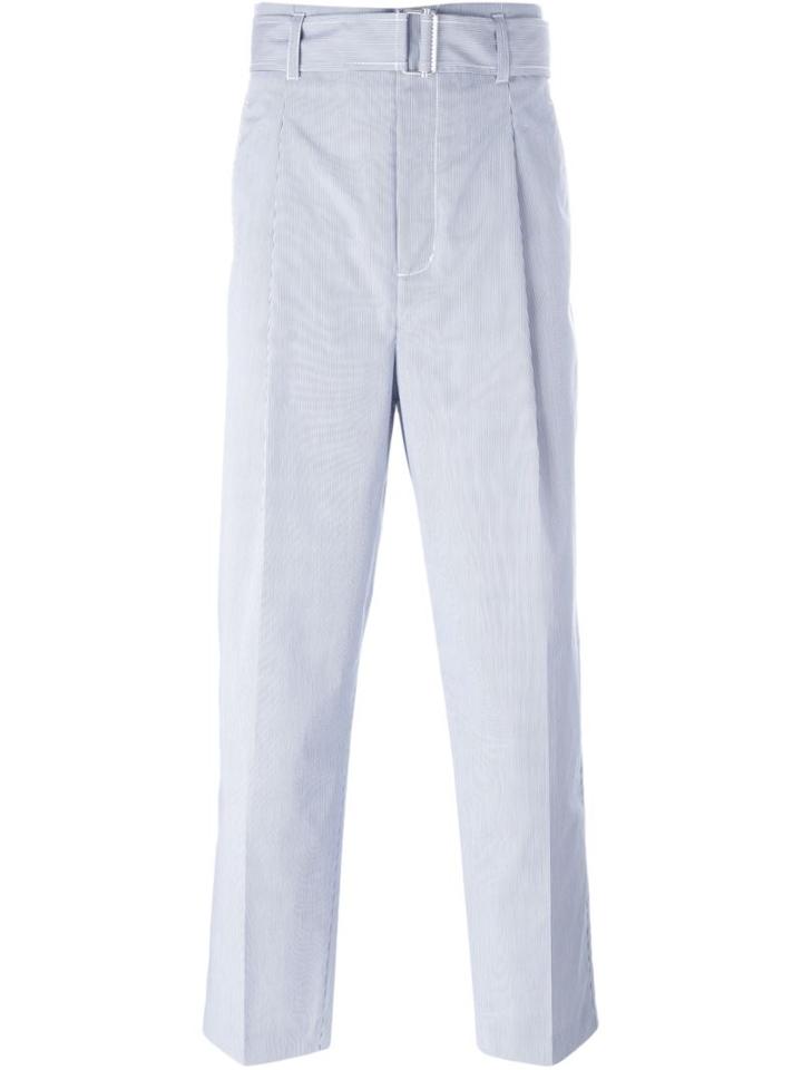 3.1 Phillip Lim Striped Belted Trousers, Men's, Size: 32, Blue, Cotton/polyester